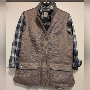 Barbour Ladies Vest US 12 Military Brown Quilted Vest Fleece Lined